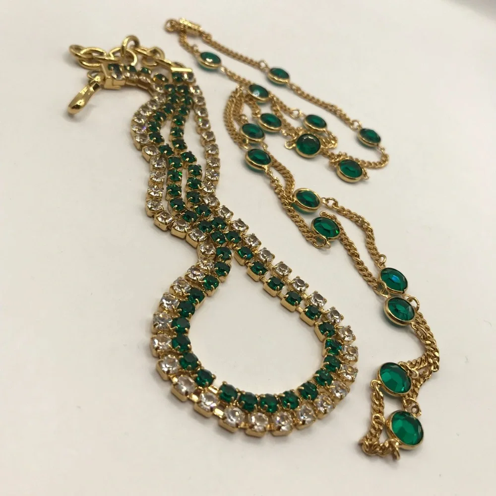 Vintage Monet Green & Clear Rhinestone Necklace +1 - Picture 4 of 7
